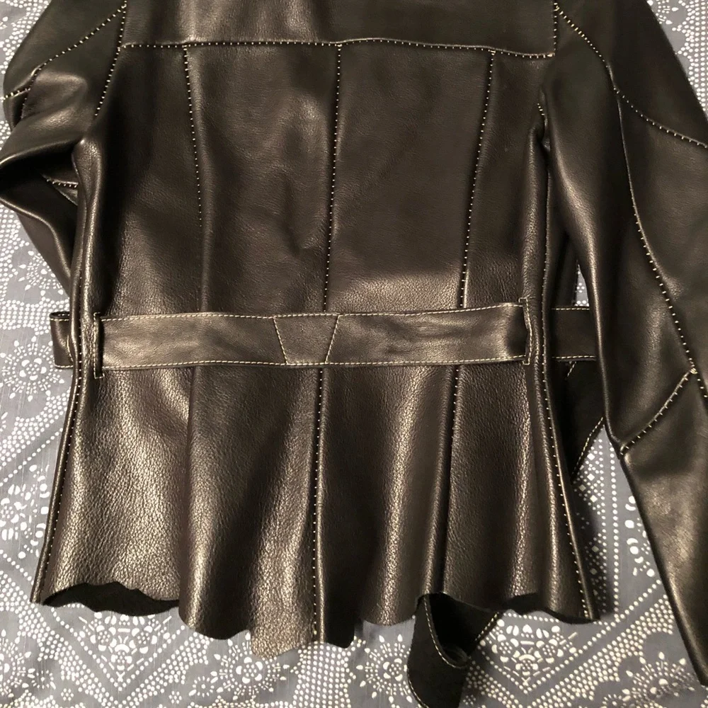 Joie Genuine Leather Belted Blazer Jacket – Black - Picture 10 of 13